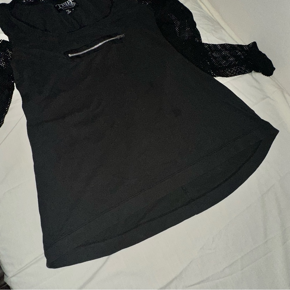 Tripp NYC Black Top with Mesh Sleeves & Front Zipper Design - Picture 7 of 16